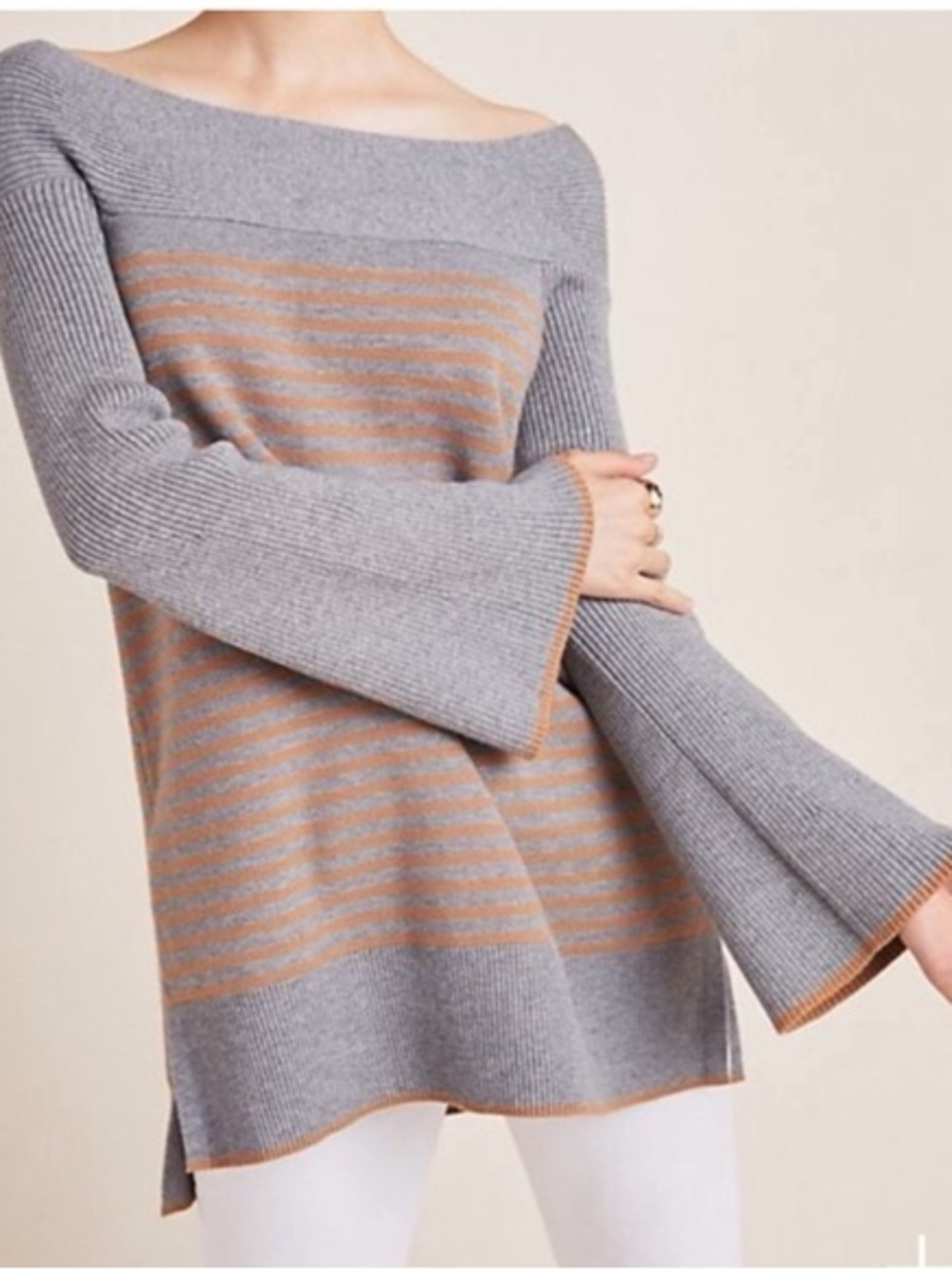 By Anthropologie Boatneck Bell Sleeve Sweater